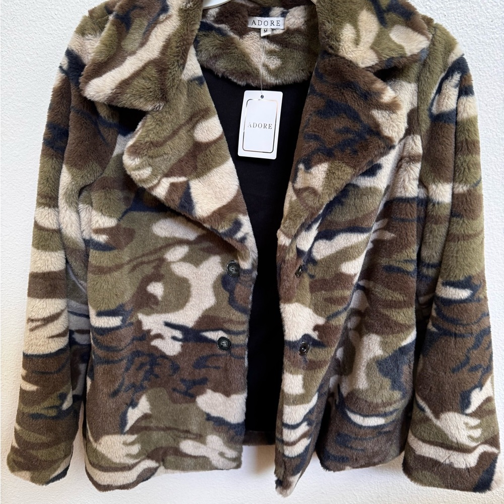 Adore Brown and Green Teddy Jacket Plush Camouflage Design